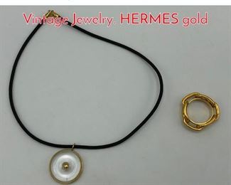 Lot 129 2pc HERMES, BACCARAT Vintage Jewelry. HERMES gold