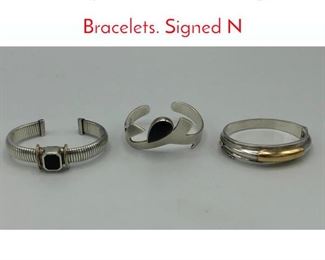 Lot 140 3pc Modernist Sterling Silver Bracelets. Signed N