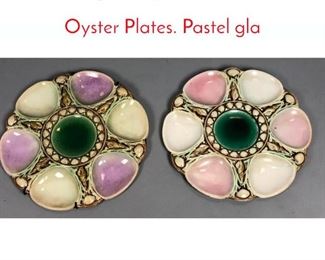 Lot 450 2pc MAJOLICA Tin Glazed Oyster Plates. Pastel gla