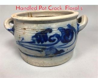 Lot 452 Blue Glazed Stoneware Handled Pot Crock. Floral s