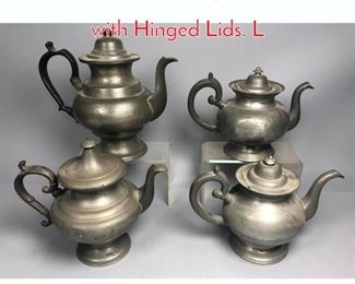 Lot 456 4 Pewter Antique Tea Pots all with Hinged Lids. L