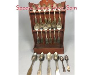 Lot 465 18pc Antique Fiddle back Spoons, Some Silver. Som