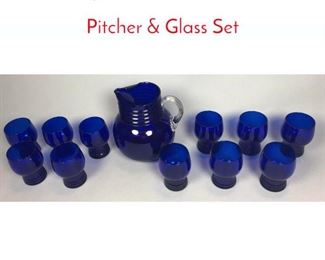 Lot 467 12pc Art Deco Era Cobalt Blue Pitcher  Glass Set