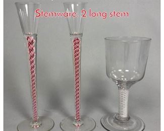 Lot 468 3pc Ribbon Twist Art Glass Stemware. 2 long stem 