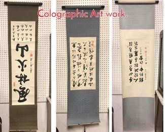 Lot 471 3 Asian Scrolls all with Colographic Art work.