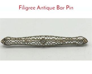 Lot 53 14K White Gold  Diamond Filigree Antique Bar Pin