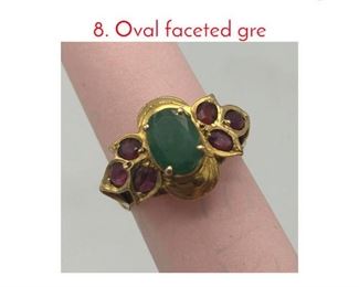 Lot 54 14K Yellow Gold Stone Ring sz 8. Oval faceted gre
