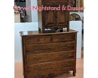 Lot 375 2pc ETHAN ALLEN Shell Carved Nightstand  Dresser