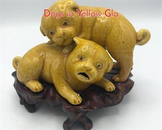 Lot 442 Chinese Pottery Sculpture of 2 Dogs in Yellow Gla