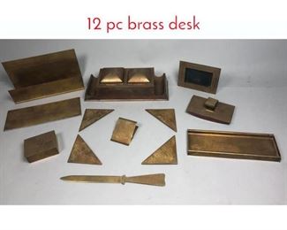 Lot 443 Arts and Crafts Brass Desk Set. 12 pc brass desk 