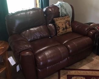 Leather reclining love seat closed