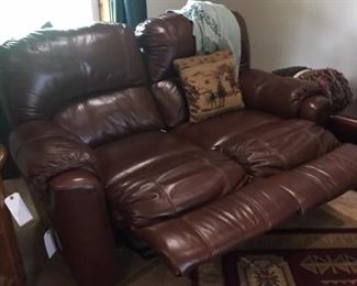 Leather reclining love seat reclined