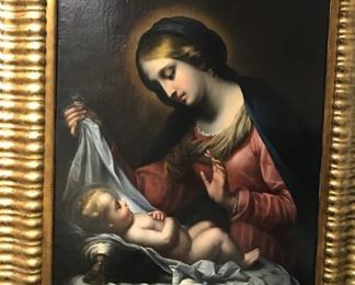 Madonna & Child, OIl painting on canvas after Italian Old Master, c. 1830.  49 x39 in. framed