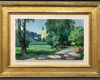 J. Puchinskiy, "Road Check in Czechoslovakia" c. 1970, oil on panel, 22 x 30 in. framed