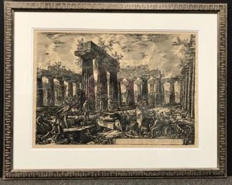 G.B.Piranesi, "Temple of Juno, Sicily" Etching, Paris Edition, (circa 1810) 26 x 34 in. as framed