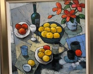 Johnson, "Modern Still Life" oil on canvas, 37 x 37 in. as framed