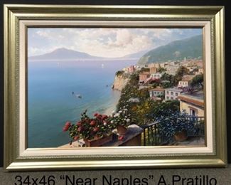 A. Pratillo, "Bay of Naples" 34 x 46 in. as framed.