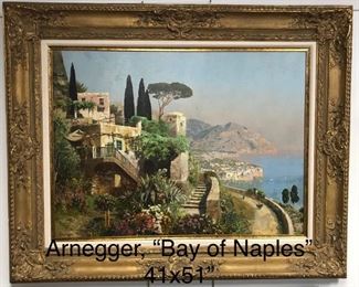 A. Arnegger, "Bay of Naples " oil on canvas, circa 1920, 41 x 51 in. as framed
