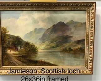 Jamieson, Scottish Loch oil on canvas circa 1925, 26 x 36 in. as framed