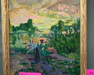 Van Pappelendam, "My Santa Fe Garden",  oil on canvas circa 1940-1950, 35 x 29 in. as framed