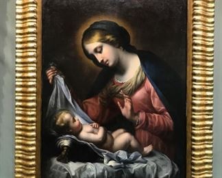 After Carlo Ponti, "Madonna & Child" c. 1820-1830, oil on canvas, 50 x 40 in. as framed