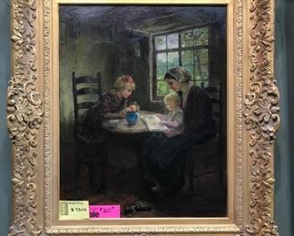 C. Zwaan, "Reading Time", oil on canvas, c. 1910, 38 x 34 in. as framed