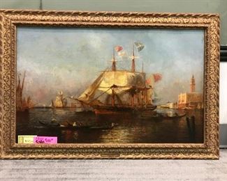 E. Gallard-LePinay, "Venice Harbor" c. 1870, oil on canvas 34 x 48 in. as framed