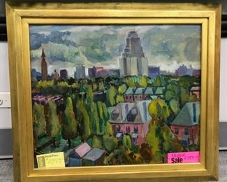 P. Gronemeyer, "St.Louis West End" oil on panel , 28 x 34 in. as framed, circa 1940 (Philip Gronemeyer was a graduate of the Pratt Institute and taught painting in the St.Louis Public School High Schools)