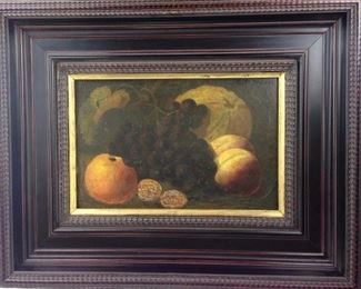 C.P. Ream, American Still Life of Fruit, Walnuts", c. 1870, 16 x 19 in. as framed