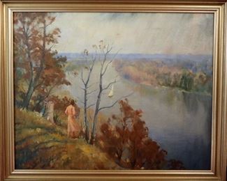 M-11: "Autumn by the River" 1935. Oil on Canvas. Signed lower left. Image size 39.5 x 31.25". Frame size 45 x 37". $3,450.00.