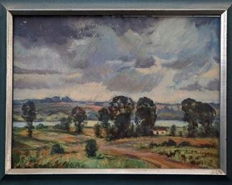 M-19: "Storm" Portage Lake, Michigan, 1930. Oil on Board. Signed lower right. Image size 12 x 9". Frame size 14 x 10.5". $950.00.