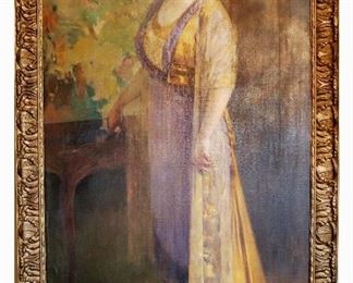 M-20: "Portrait of Penelope Peterson" 1911. Oil on Canvas. Signed lower left. Image size 46 x 76". Frame size 53 x 85". $15,000.00.