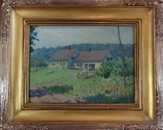 M-23: "New England Houses" Lower Waterford, Vermont, 1917. Oil on Board. Signed lower left. Image size 12 x 9". Frame size 18 x 15". $950.00.