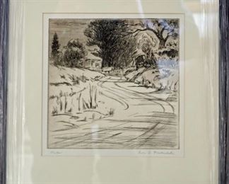 M-34: "Winter" Etching on Paper. Signed lower right. Image size 7 x 7". Frame size 12 x 13". $265.00. 