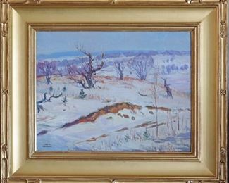 M-39: "The Dead of Winter" 1919. Oil on Canvas. Signed lower left. Image size 18 x 14". Frame 26 x 22". $1,150.00.