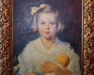 M-51: "Sally Merrilat Portrait" 1943. Oil on Canvas. Signed lower left. Image size 18 x 22". Frame size 25 x 29". $1,800.00.