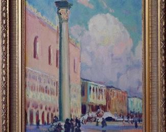 M-52: Venice, Italy, 1921. Oil on Canvas. Signed lower right. Image size 14 x 18". Frame size 19 x 23". $1,450.00.