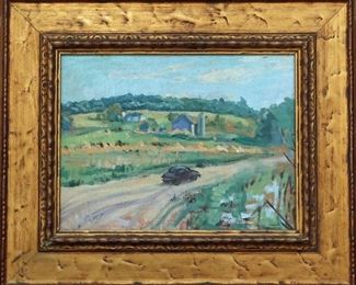 M-54: "Farm in Michigan" Oil on Board. Signed lower right. Image size 12 x 9". Frame size 18 x 15". $950.00.