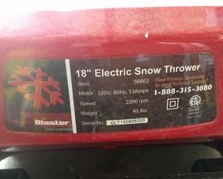 Blaster 18” Electric Snow Thrower