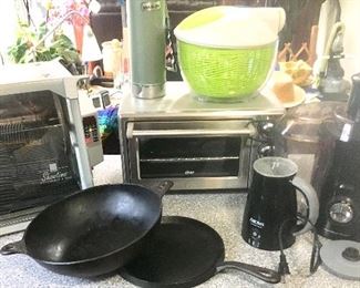 Roaster Oven, cast iron pans, tea, juicer, rotissiere