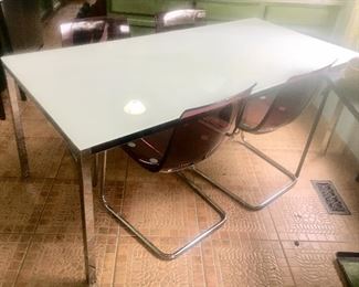 Contemporary rectangle metal & glass dining table.