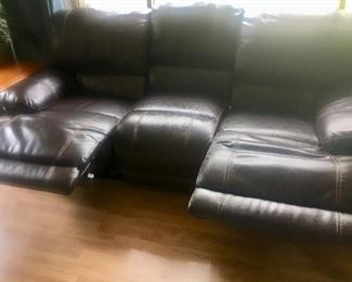 Brown Leather double Recliner sofa couch