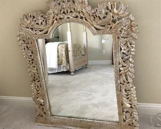 Stately white & gold carved mirror 