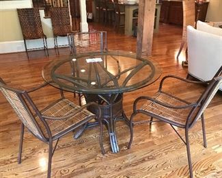 Indoor/outdoor glass top table and 3 matching chairs