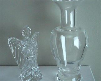 Signed Steuben vase and Waterford angel.