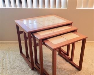 Teak/Tile Inlay Nesting Tables