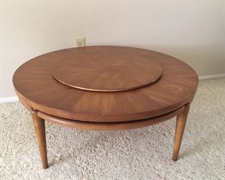 John Widdicomb Mid-century Walnut Coffee Table w/ Lazy Susan
