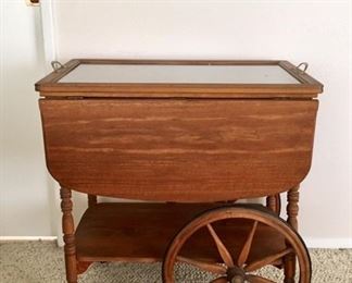 Walnut Tea Cart w/ Drop Leaf & Tray Top
