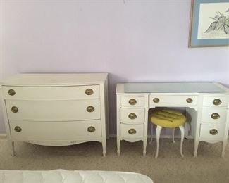 White Painted Mahogany Dresser, Vanity/Desk