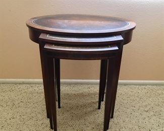 Oval Mahogany Nesting Tables w/ Leather Top